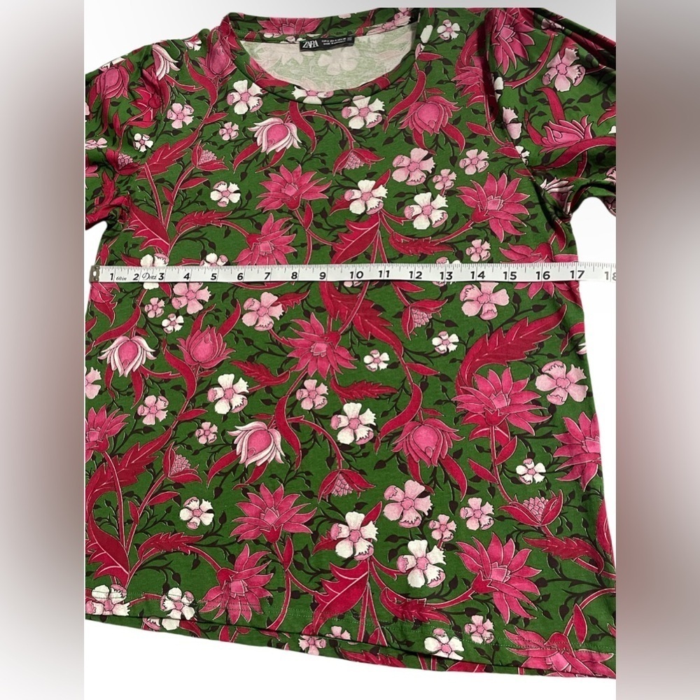 Zara blouse floral tie sleeve color:green/pink Size:S - Picture 7 of 8